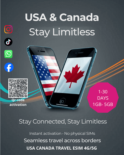 eSIM USA & Canada – Données Mobiles 4G/5G Sans Frais d'Itinérance