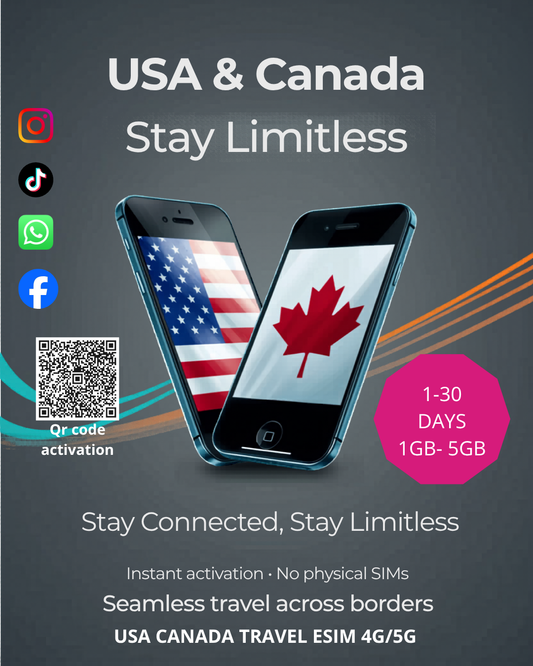 eSIM USA & Canada – Données Mobiles 4G/5G Sans Frais d'Itinérance