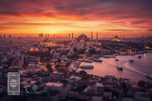 Turkey eSIM — Istanbul skyline with Hagia Sophia and Bosphorus